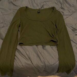 SHEIN Green Fitted Crop Blouse